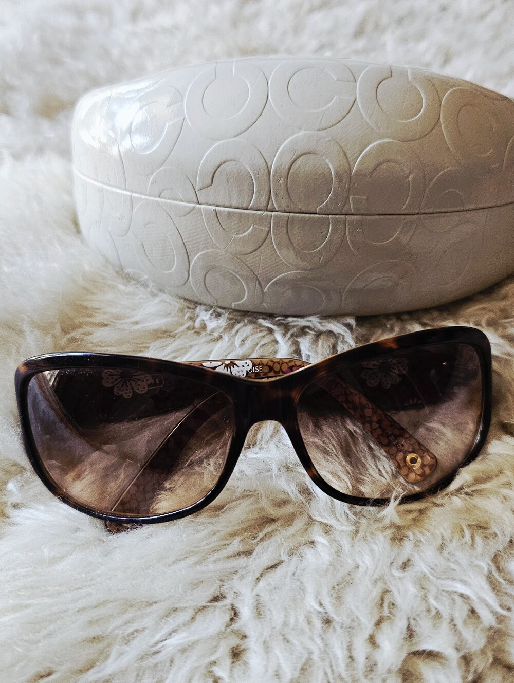 Y2K Coach Sarah S4371 Tortoiseshell Floral Oversized Sunglasses with Case